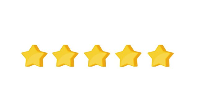 Rating stars animated video element. Five yellow stars