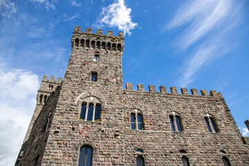 Torre Alfina, a beautiful Italian village in the province of Viterbo, near Acquapendente. Historic castle of Torre Alfina near the Sasseto wood. - obrazy, fototapety, plakaty