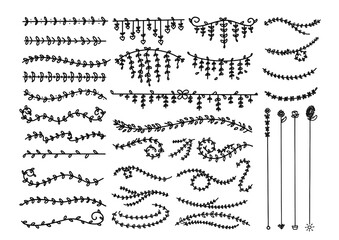 Set of hand draw doodle vine and flower elements © Patinya_P_Ang