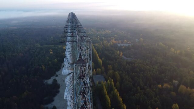 Drone view of the Duga radar in Chernobyl from the narrow side.