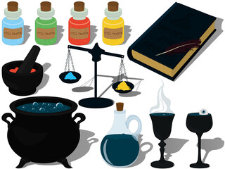 Potions and poisons craft items collection vector illustration