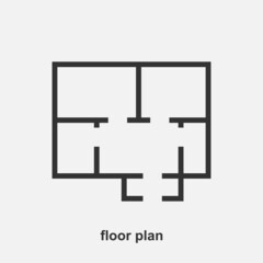 Obraz premium House plan simple flat vector icon isolated on white background. Floorplan line illustration.