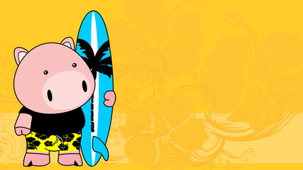 surfer pig kid cartoon summer tropical background in vector format