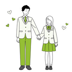 Full-body illustration of a student couple holding hands.