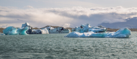Floating icebergs in Jokulsarlon glacier lagoon, Iceland