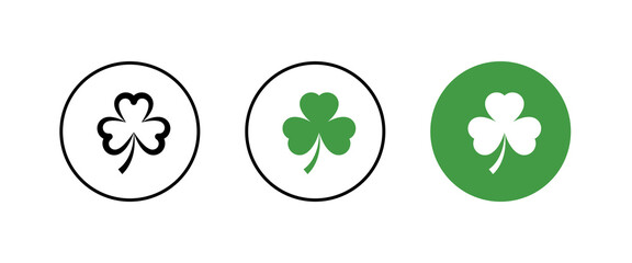 shamrock icon. Trefoil. The white clover leaf is the symbol of Ireland. Colored vector illustration. Isolated background. Three sheets. Saint Patrick Day. Green plant
