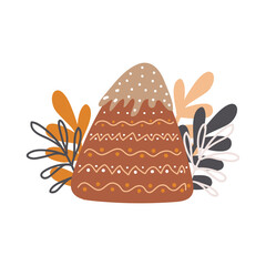 Painted mountain in boho style. Pleasant calm pastel colors. Design of a postcard, T-shirt, poster, nursery.