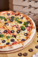 pizza with salami and cheese