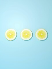 Three sliced lemons. Background, 3D Render.