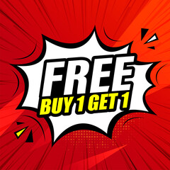 Buy 1 Get 1 Free, sale tag, banner design template, discount app icon. EPS 10.