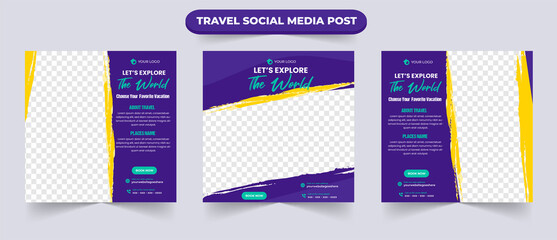 Tour and travel sale social media post banner with editable photo for traveling agency business promotion design template
