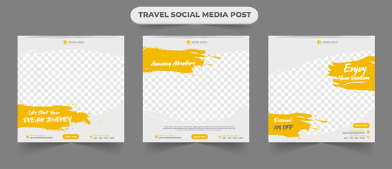 Tour and travel vacation sale social media post banner with editable photo for traveling agency business promotion design template