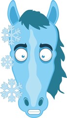 Vector illustration of the face of a frozen and frosty cartoon horse