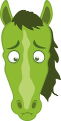 Vector illustration of the face of a nauseating green cartoon horse