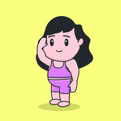 Obraz premium Cartoon international day of yoga illustration Young woman stretching vector character morning drill