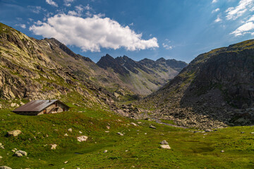 Fototapeta premium The beautiful mountains and lakes over La Thuile in a summer day
