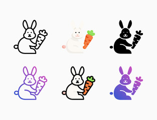 Carrot Bunny icon set with different styles. Style line, outline, flat, glyph, color, gradient. Editable stroke and pixel perfect. Can be used for digital product, presentation, print design and more.