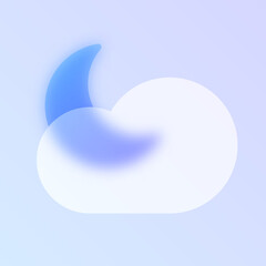 cloudy weather glass morphism trendy style icon. moon behind clouds transparent glass color vector icon with blur and purple gradient. for web and ui design, mobile apps and promo business polygraphy