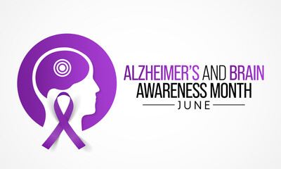 Alzheimer's and Brain awareness month is observed every year in June. it is an irreversible, progressive brain disorder that slowly destroys memory and thinking skills. Vector illustration