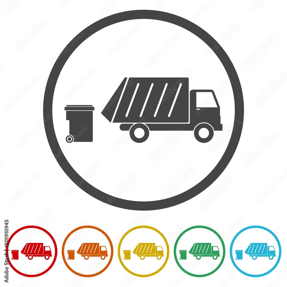 Canvas Prints Garbage truck icon. Set icons colorful