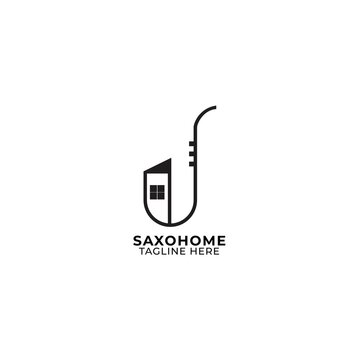 black and white saxophone and office building logo vector suitable for logos, business brands