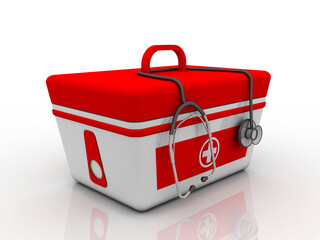 3d rendering First aid kit with Stethoscope