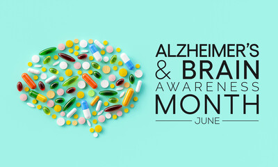 Alzheimer's and Brain awareness month is observed every year in June. it is an irreversible, progressive brain disorder that slowly destroys memory and thinking skills. 3D Rendering