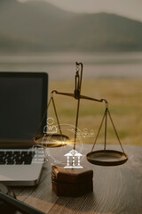 Judge gavel and legal book on wooden table, justice and law concept