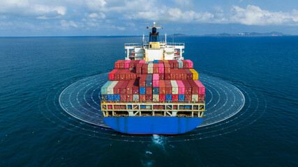 Futuristic Technology Autonomous Semi Cargo container ship with Sensors Scanning line effects...