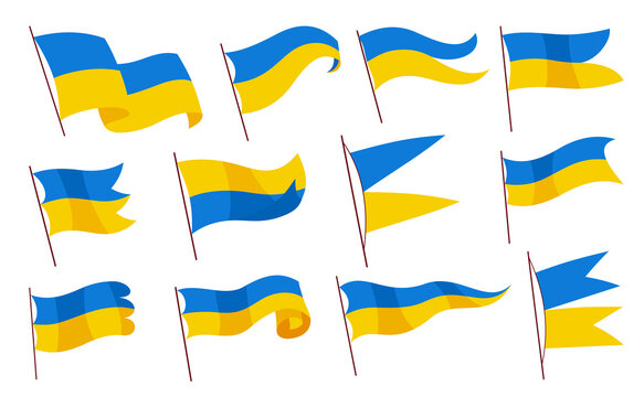 Ukrainian flag. Set of ukraine flags on white background. National flags waving symbols. Banner design elements
