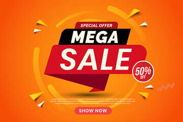 Sale banner template design, Mega sale special offer. 