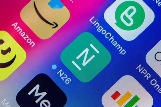 Kumamoto, JAPAN - Mar 14 2022 : The app of N26, a German neobank headquartered in Berlin, in an iPhone home screen.