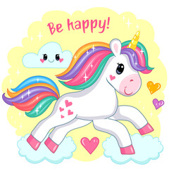 colorful cute unicorn. stickers for kids in cartoon style. vector illustration