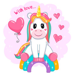 colorful cute unicorn. stickers for kids in cartoon style. vector illustration