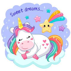 colorful cute unicorn. stickers for kids in cartoon style. vector illustration