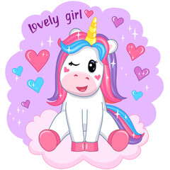 colorful cute unicorn. stickers for kids in cartoon style. vector illustration