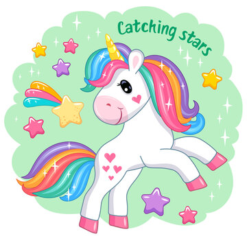 colorful cute unicorn. stickers for kids in cartoon style. vector illustration