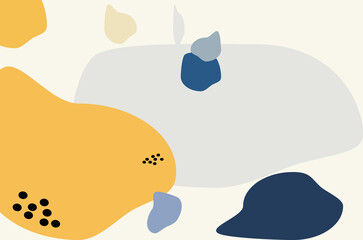 Trendy stylish vector templates with organic abstract spots and lines in yellow and gray tones. Background in minimalist style. Modern vector illustration