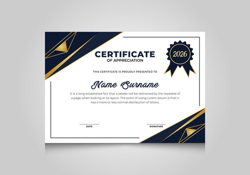 Gold and blue luxury certificate template.