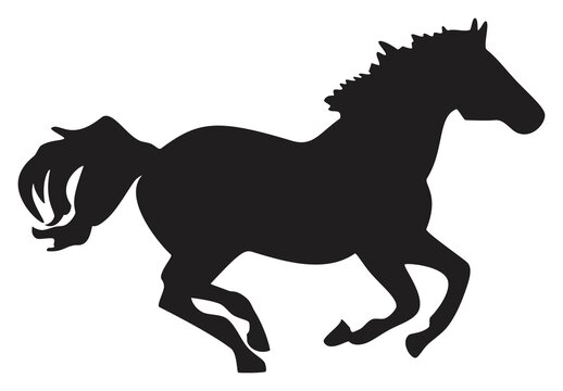 Vector running racing horse animal silhouette drawing on isolated background icon symbol sign of horse fast race with its head legs hair and tail full body logo concept illustration element