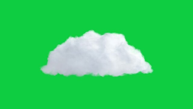 Stylized single cloud floating on green screen, 4k animation