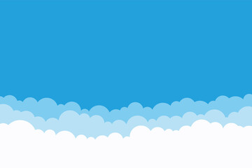 simple flat white cloud background design, empty blue sky illustration template vector