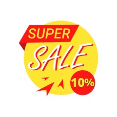 10% super sale off  Yellow and red discount banner 