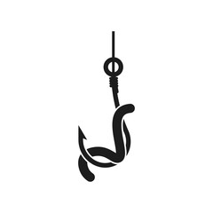 Obraz premium Worm on fishing hook icon. Vector. Flat design.