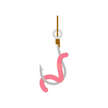 Worm on fishing hook icon. Vector illustration. Isolated.	