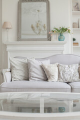 Table top on blur living room mock up background banner, can be used for display or montage your products