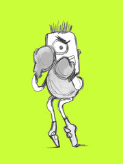 Robot boxer is ready to fight. Robot in a boxing stance.