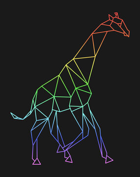 Polygon giraffe. Low poly animal. Geometric logo icon. Rainbow color
