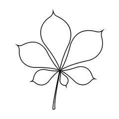 Chestnut leaf with petals on a white background. Linear icon in black outline for coloring. Vector.