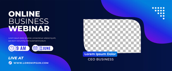 Webinar horizontal banner design template. Modern banner with fluid shape decoration.